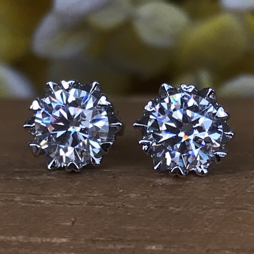 2.0Ct Round-Cut D/VVS1 Moissanite Solitaire Stud Earrings 14k White Gold Plated